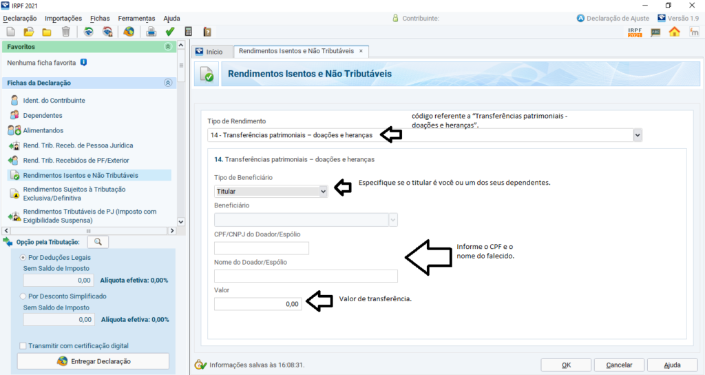 Instruções de como declarar imóvel recebido como herança.