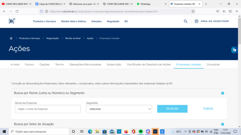 Seção “Empresas Listadas” do site da B3.