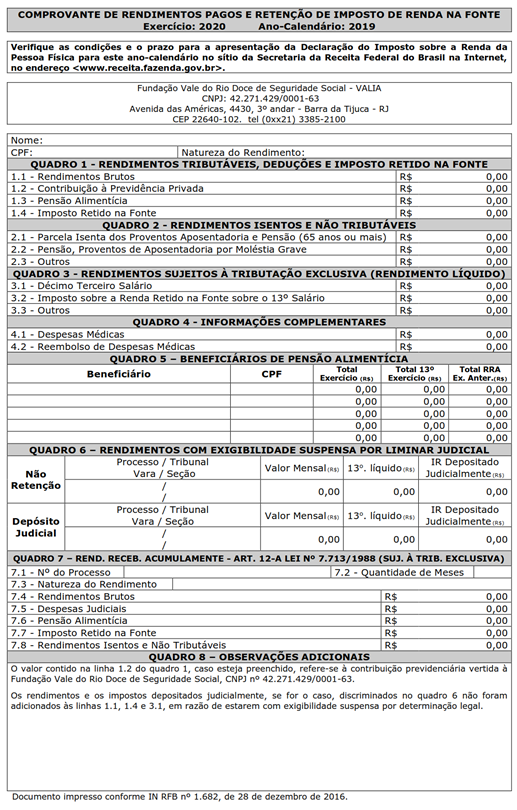 Exemplo de um informe de rendimentos.