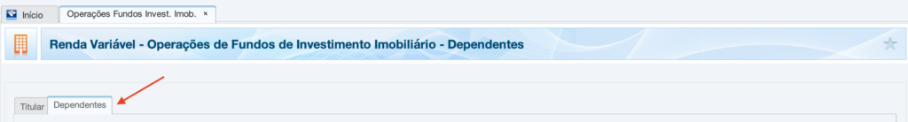 Onde encontrar a aba "Dependentes" - declarando Fundos Imobiliários