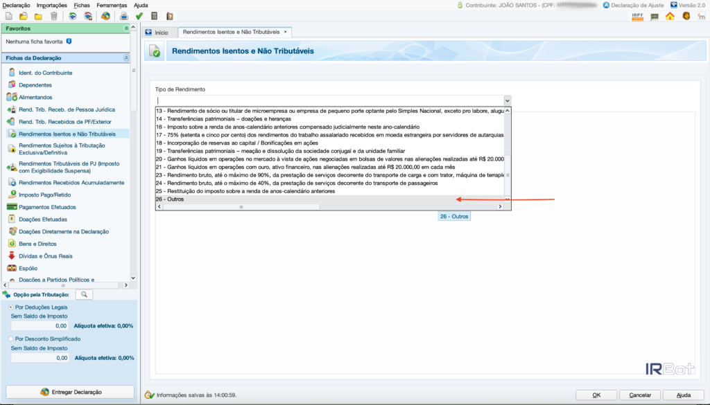 Onde encontrar o código "26-Outros" para declarar Fundos Imobiliários