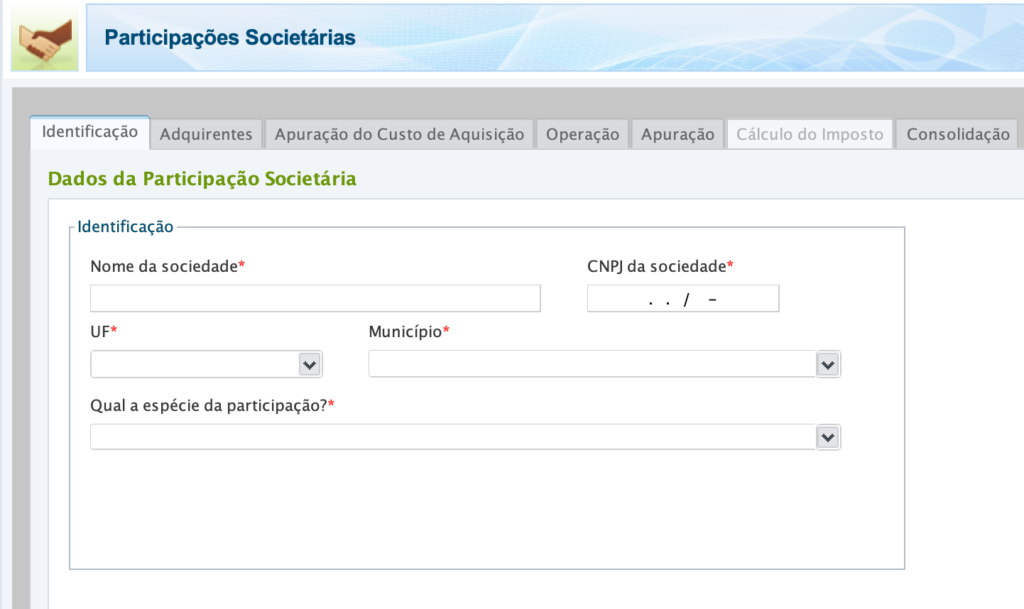 ficha  "Participações Societárias"